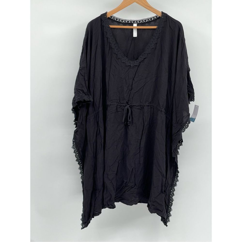 Cacique Swim Coverup Beach Women Size 18/20 XXL Black Cinch Waist New